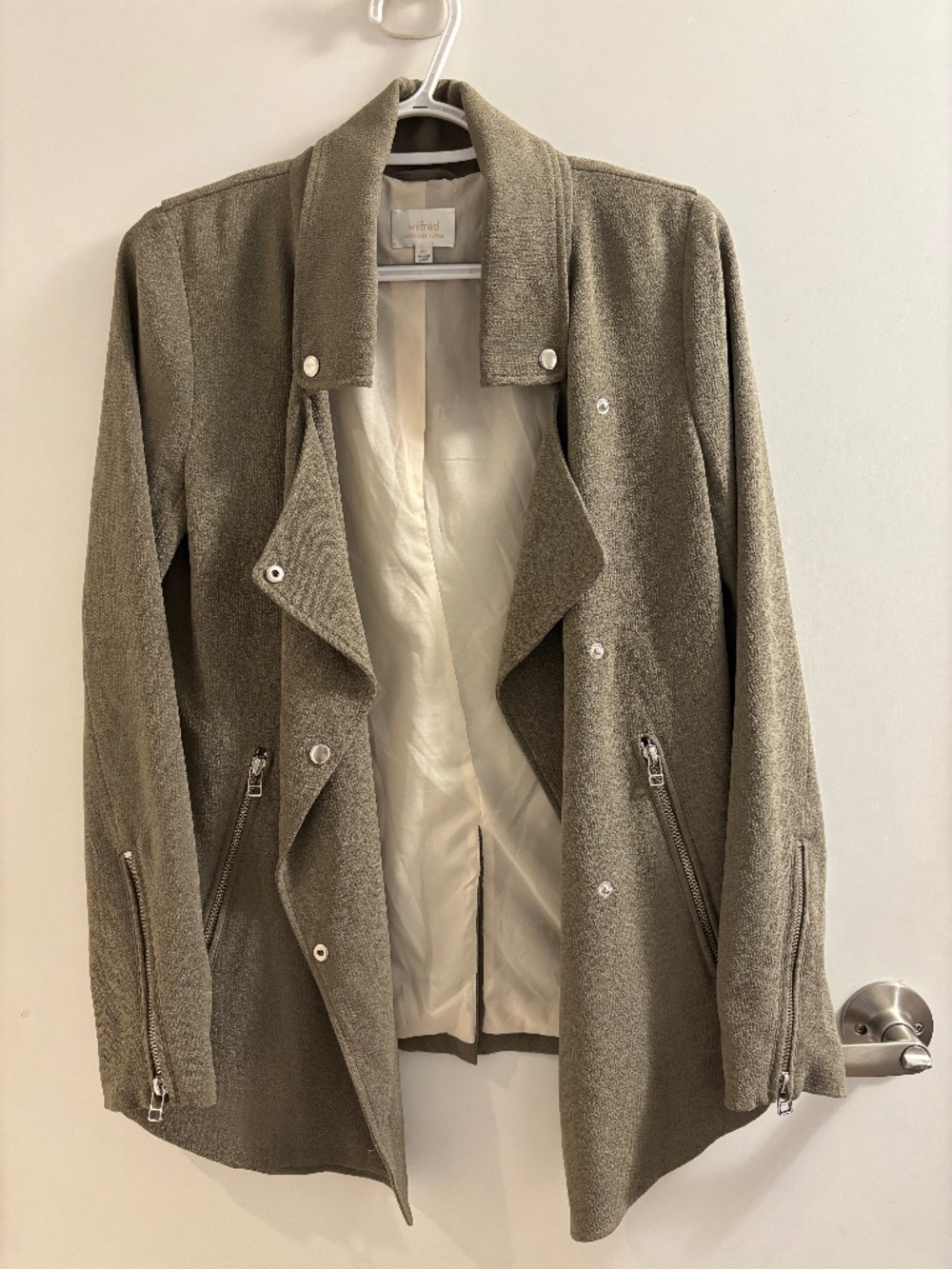 Aritzia Wilfred Draped Moto Jacket | XXS | Olive Green | Japanese Fabric